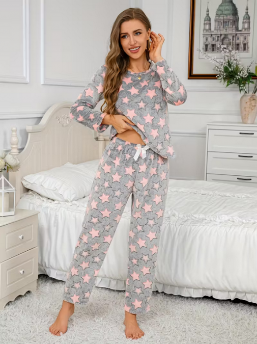 Дамска пижама, светло сиво и розово, XL