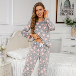 Дамска пижама, светло сиво и розово, XL