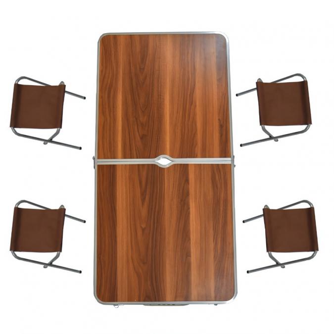 Комплект сгъваема къмпинг маса с 4 стола, Регулируема височина, Дизайн