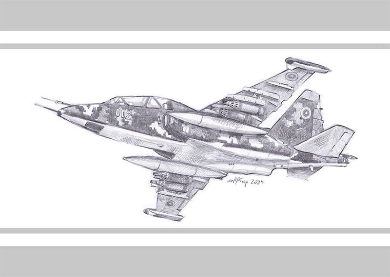 Рисунка със самолет Су-25.
