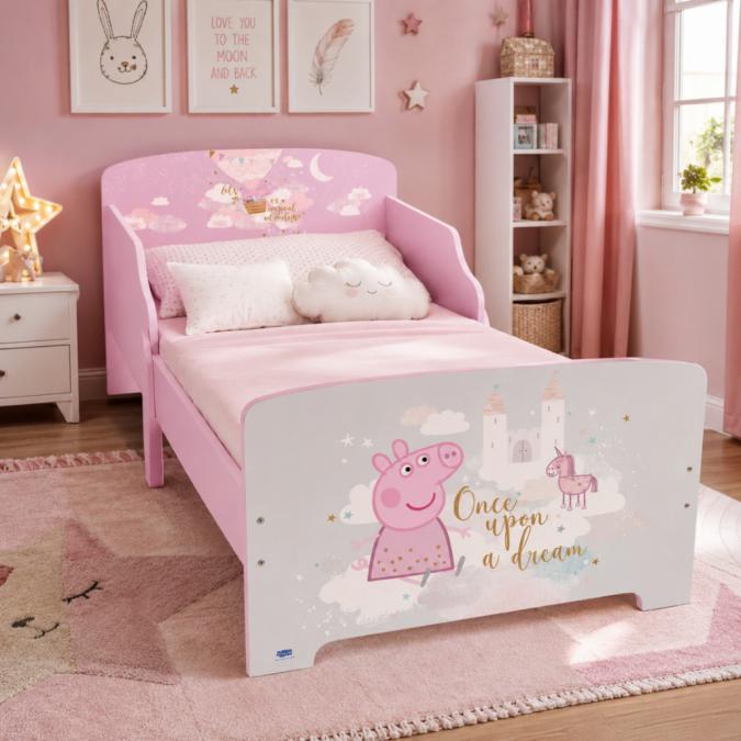 Детско легло Peppa Pig 140x70 см с ламелна основа  Розово легло с Пеп