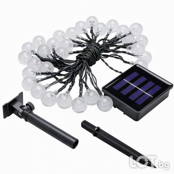 Соларна градинска гирлянда 10 м със 100 LED  топла бяла светлина, авт