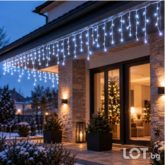 Коледни LED лампички тип Ледени висулки  26,5 м, 500 Led, студено б