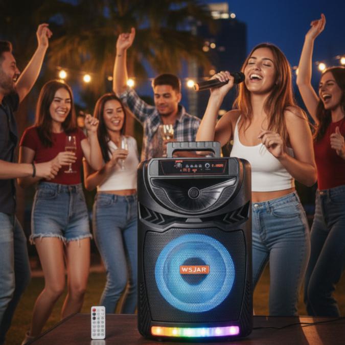 Bluetooth караоке колона с безжичен микрофон  8,5 говорител, LED све