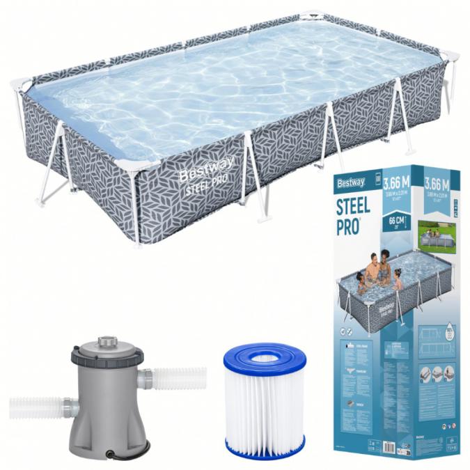 Bestway Steel pro басейн 366x201x66 см с филтърна помпа - 4000 л капац