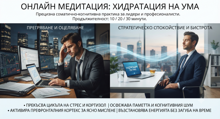 Бърнаут Микропочивка за Ума с Водена Медитация - Онлайн