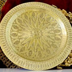 Божествен бронзов поднос, плато, чиния, позлата, орнаменти.