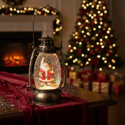 Коледен декоративен фенер  LED светлина, въртяща се фигурка на Дядо к