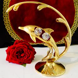 Позлатена фигура Делфин, 24 k Gold Plated, австрийски кристали.