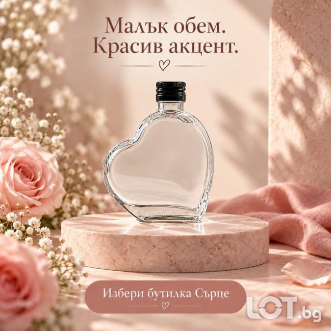 Стъклена бутилка Сърце 250 мл с метална винтова капачка  стилен избор