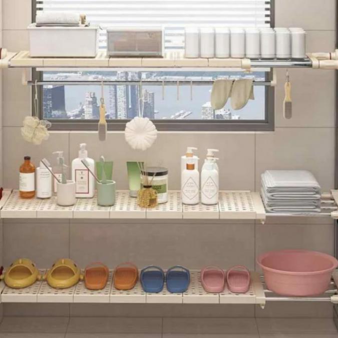 Разтегателен телескопичен рафт без пробиване 50 80 см  универсално ре