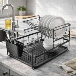 Сушилник за съдове Rosberg R53000p, 2 нива, поставка за прибори и чини