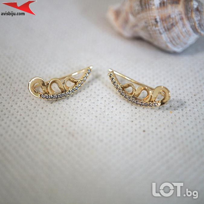 Обеци с 14K златно покритие с цирконий
