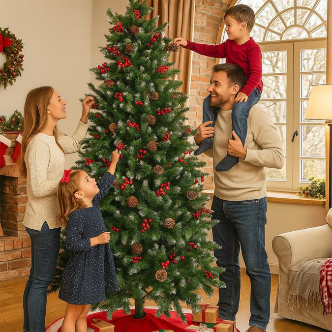 Изкуствена елха Luxury Diamond - с червен глог и шишарки