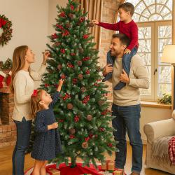 Изкуствена елха Luxury Diamond - с червен глог и шишарки