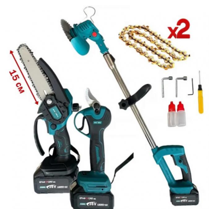 Акумулаторен комплект 3в1  тример, ножица и резачка с 3 батерии 36V 8