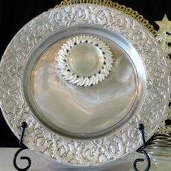 Калаена чиния за снимка и гравиране, барок, калаена сватба.