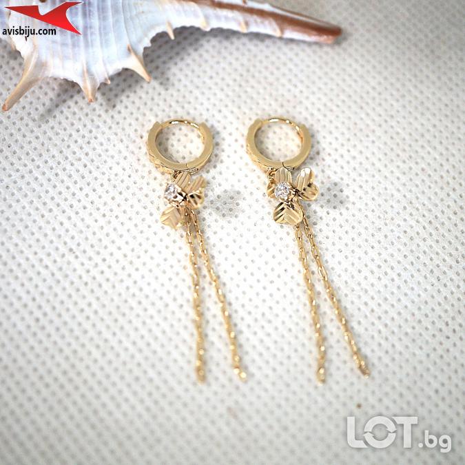 Обеци с 14K златно покритие с цирконий