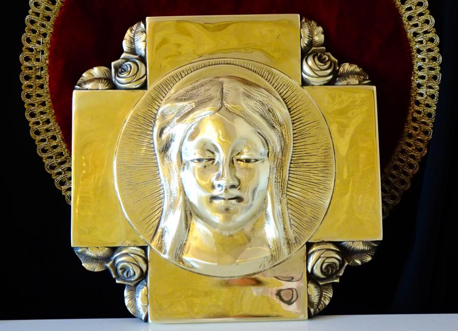 Авторска бронзова икона Дева Мария, Кръст, 1.6 кг.