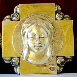 Авторска бронзова икона Дева Мария, Кръст, 1.6 кг.