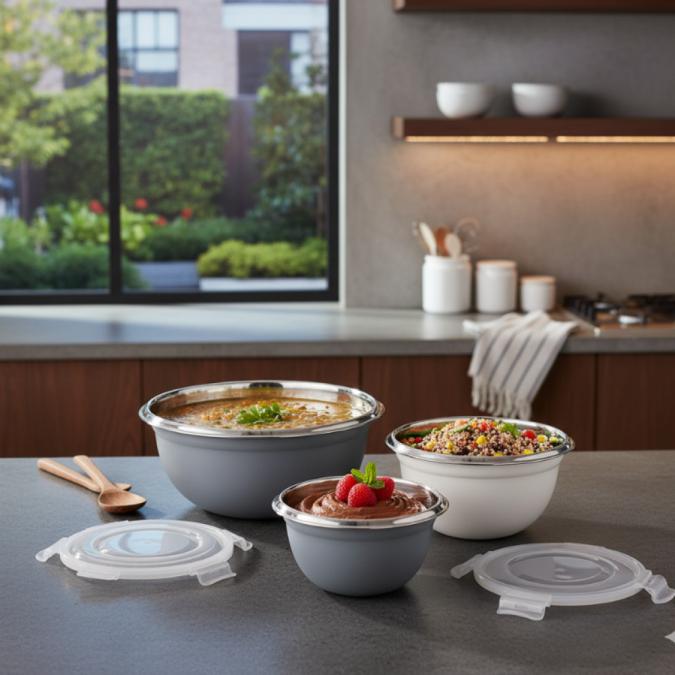 Комплект Gourmetmaxx купи от неръждаема стомана с капаци  3 в 1 за съ