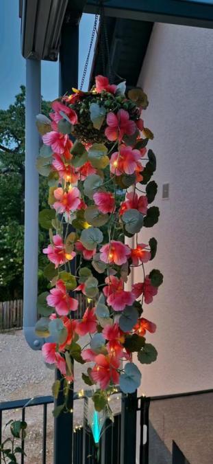 Соларна висяща саксия с LED осветление Living & Garden  60 Led, топло