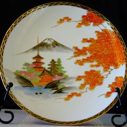 Чиния, плато японски порцелан Satsuma Kazan 23 см., злато.
