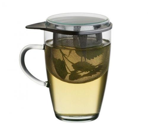 Чаша 350 ml. в комплект със стъклен капак и цедка за чай Simax.