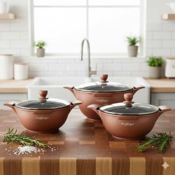 Комплект от 3 тенджери Cheffinger с мраморно покритие 20 24 28 см с ка