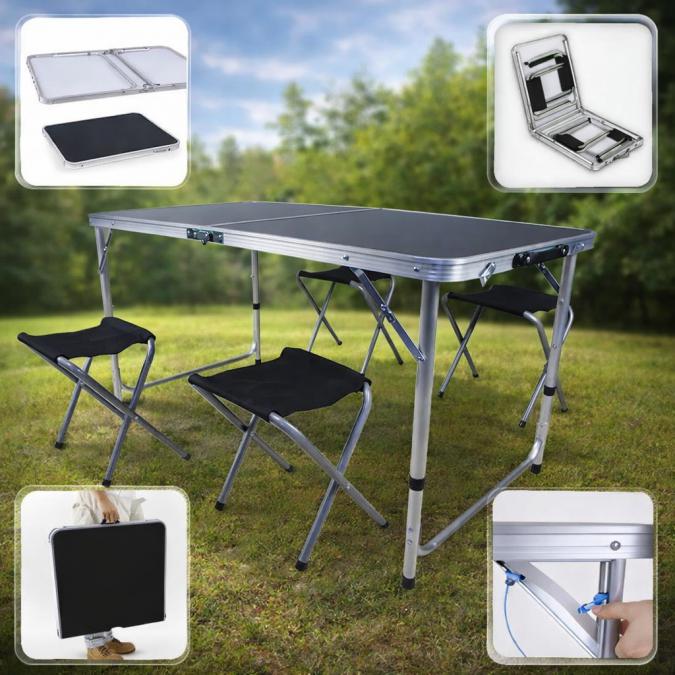 Мобилен комплект маса и 4 стола  практично решение за всяко пътуване