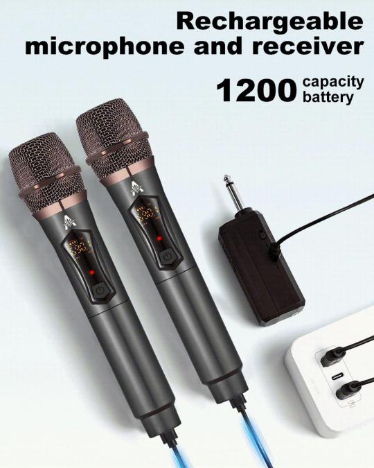 2бр. Безжични микрофони UHF с приемник презареждащи се