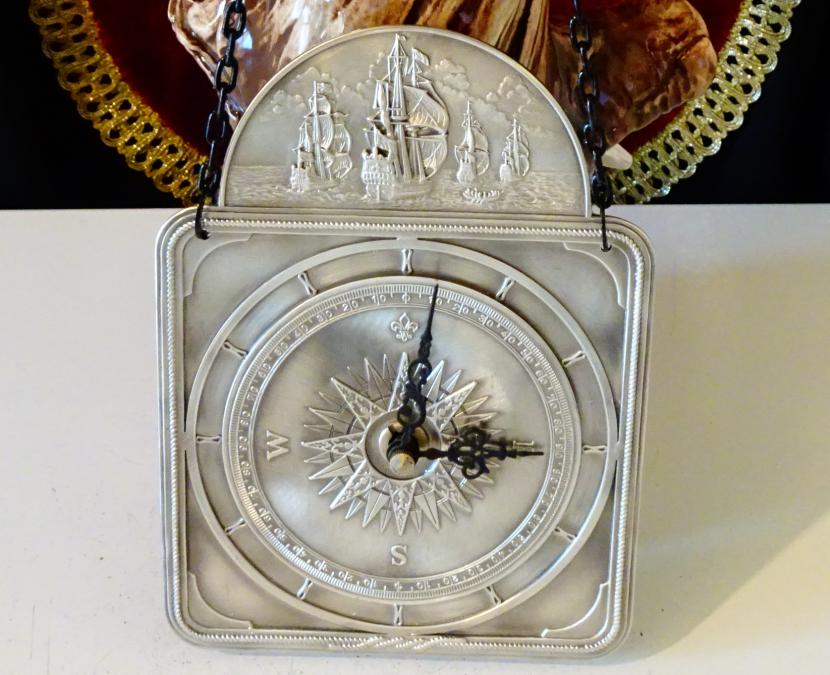 Немски стенен часовник от калай, Кораби, компас.