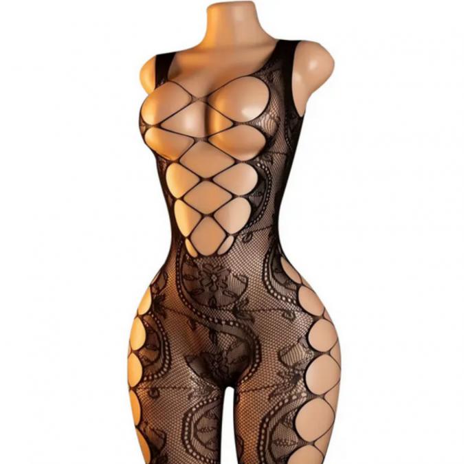 Еротично цяло боди с флорален дизайн  еластично и прилепващо