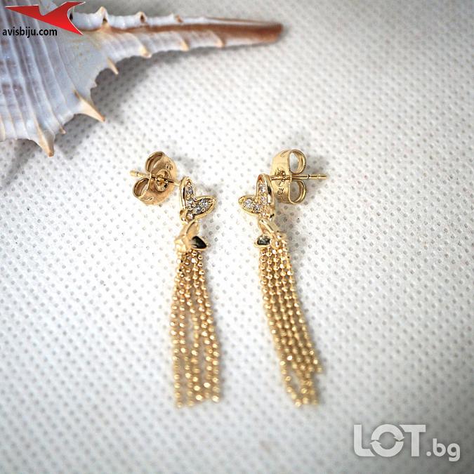 Обеци с 14K златно покритие с цирконий