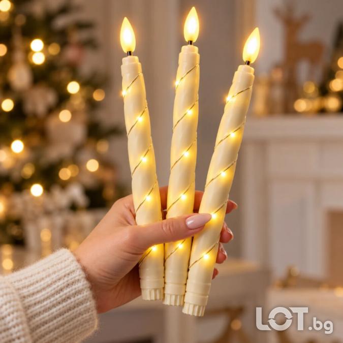 Комплект 6 LED свещи с реалистичен пламък и топла светлина  27 см, ел