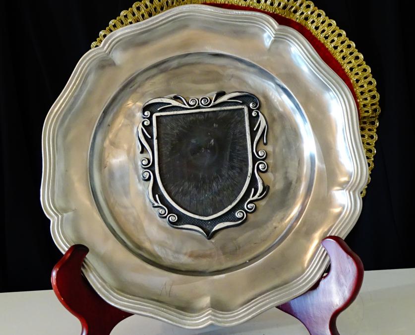 Калаена чиния, пано за снимка и гравиране, калаена сватба.