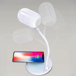 Настолна LED лампа 3 в 1 - Безжично зарядно 5W и Bluetooth високоговор