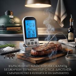 Безжичен кухненски термометър с LCD дисплей и сонда за месо, грил и ба
