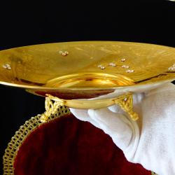 Позлатена фруктиера 24k Gold, етикет, Art Nouveau.