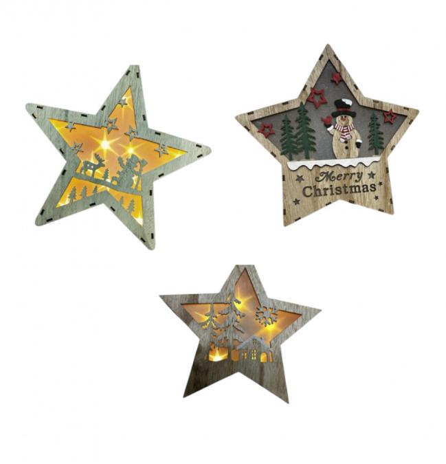 Дървена светеща настолна фигурка Звезда, Размер 20x20x2,50 см Вариант