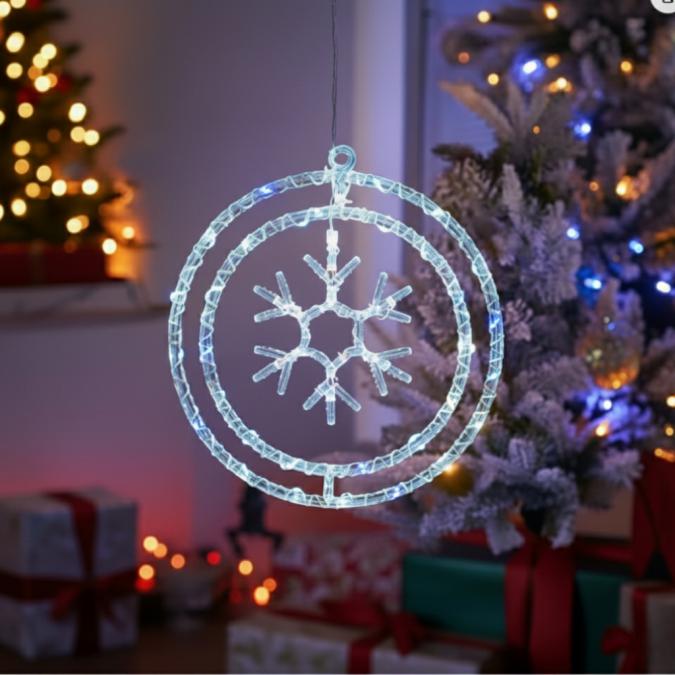 Въртяща се LED Коледна Декорация  Магически светлинен ринг за празнич