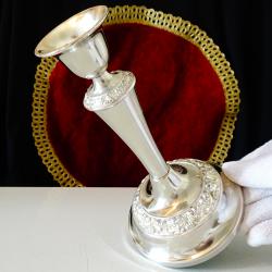 Посребрен свещник, релефни рози, Art Deco.