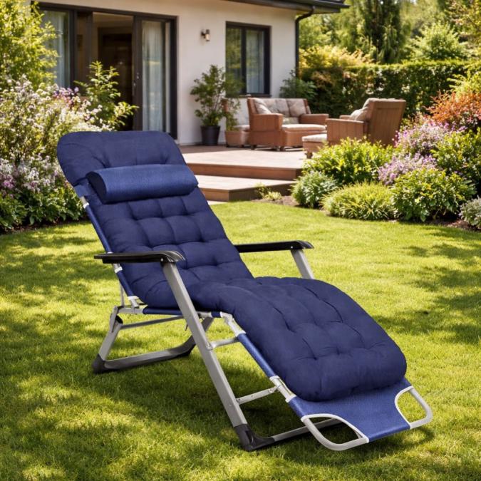 Луксозен шезлонг за градина и басейн - Мека ватирана възглавница, диша