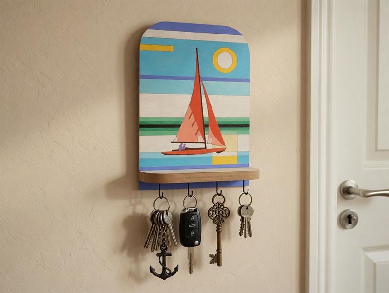 Хендмейд закачалка за ключове с платноходка.