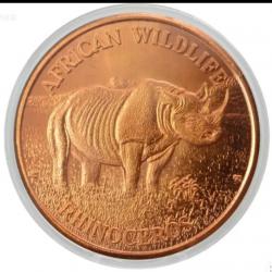 1 oz copper bar 99.9 % чисто медно кръгло кюлче Rhinoceros.