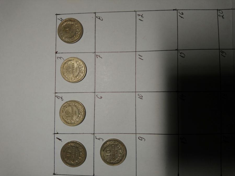 5 броя монети по 10 стотинки от 1913 г.