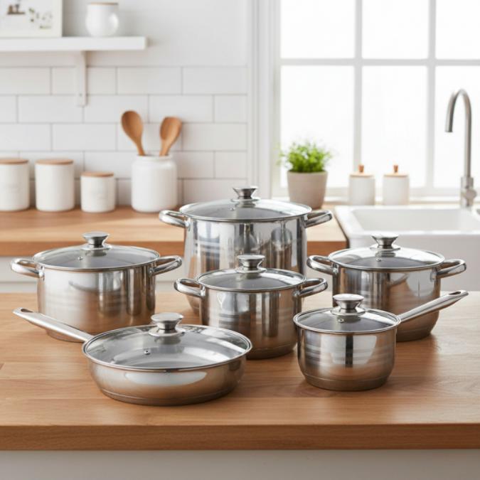 Комплект тенджери от неръждаема стомана  12 части с капаци Bxgg-001