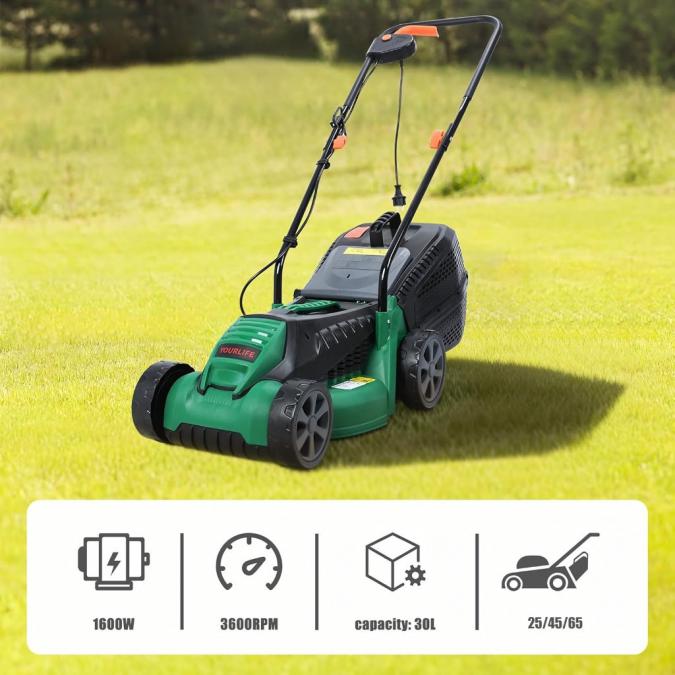 Електрическа косачка за трева 1600w  Лека и мощна, 32 см ширина, 30L