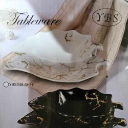 Сервиз керамична чиния и купичка във формата на листо