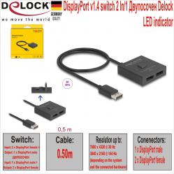 Displayport v1.4 switch 2 in 1 Двупосочен Delock